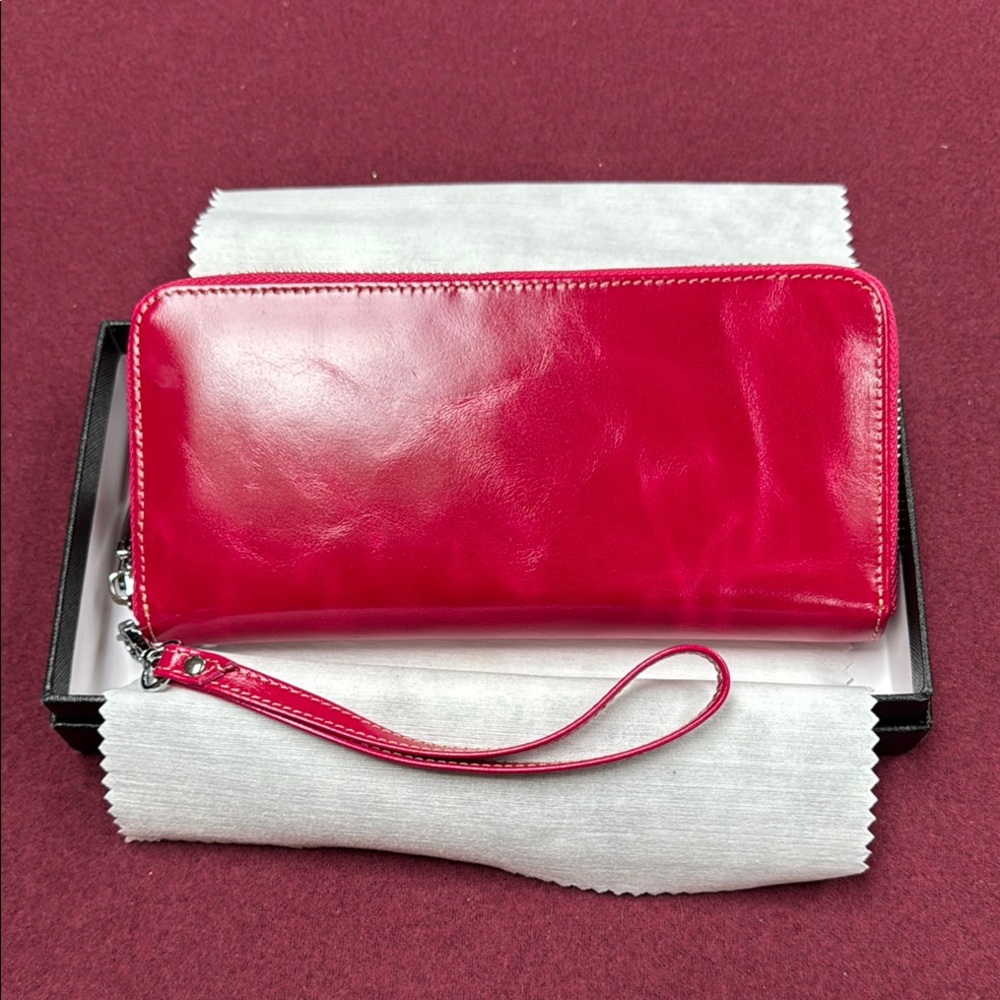 Elegant Red Leather Wristlet Wallet